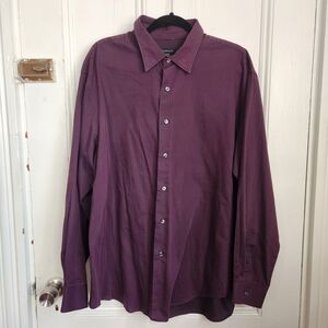 Van Heusen Men's Purple Stripe Button down Collared Shirt Cotton Poly Blend XL